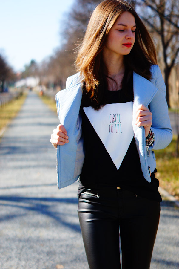 light blue leather jacket zara