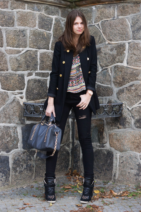 grey bag with golden studs