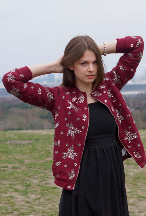 Dress and Bomber Jacket Combination