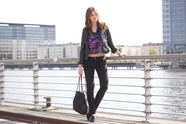 Layered top with purple flower print