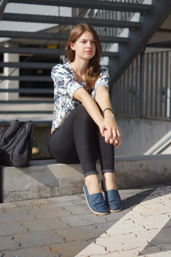 Crop Top: Orchids and black jeans