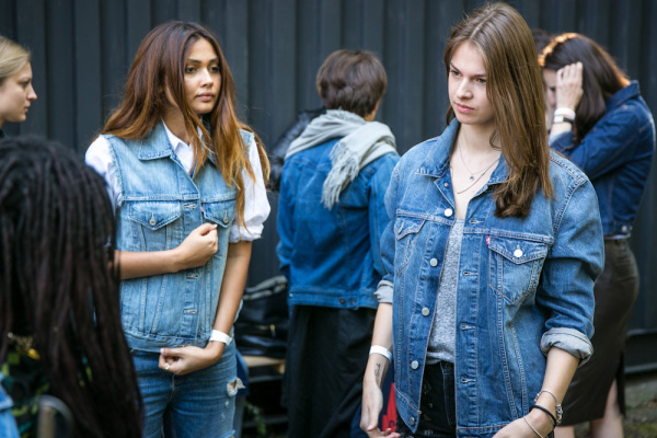 Jacky choosing her Levi's jacket