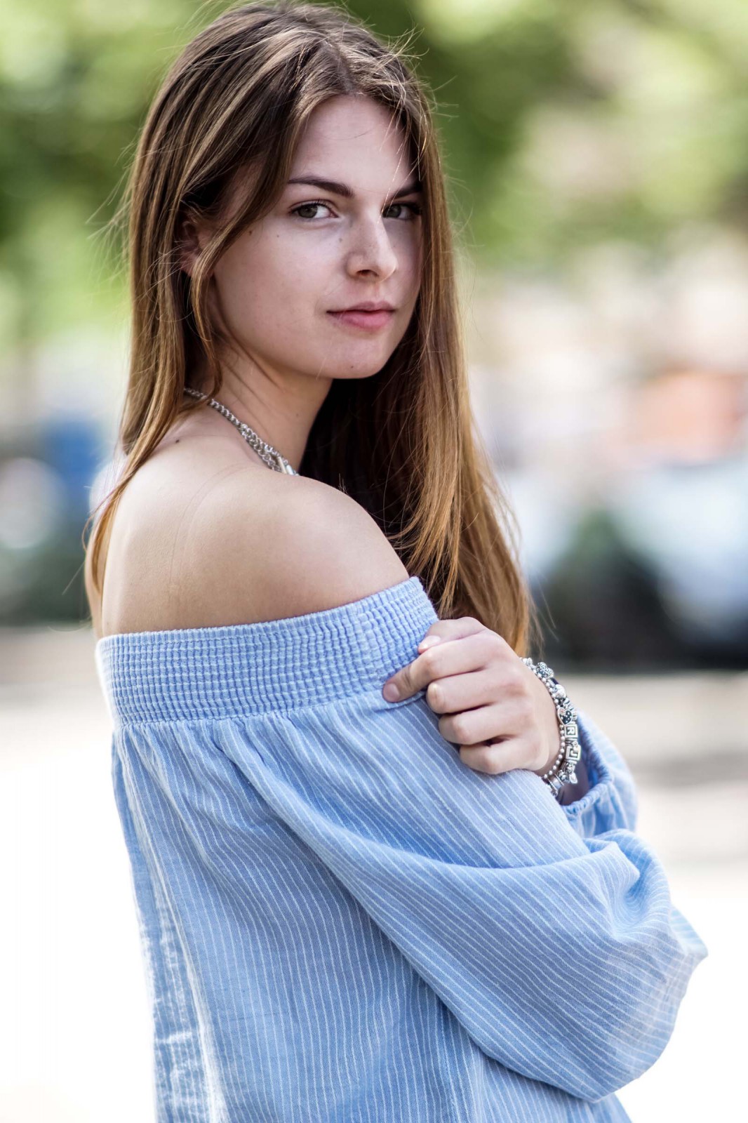 Baby Blue Off-The-Shoulder Shirt