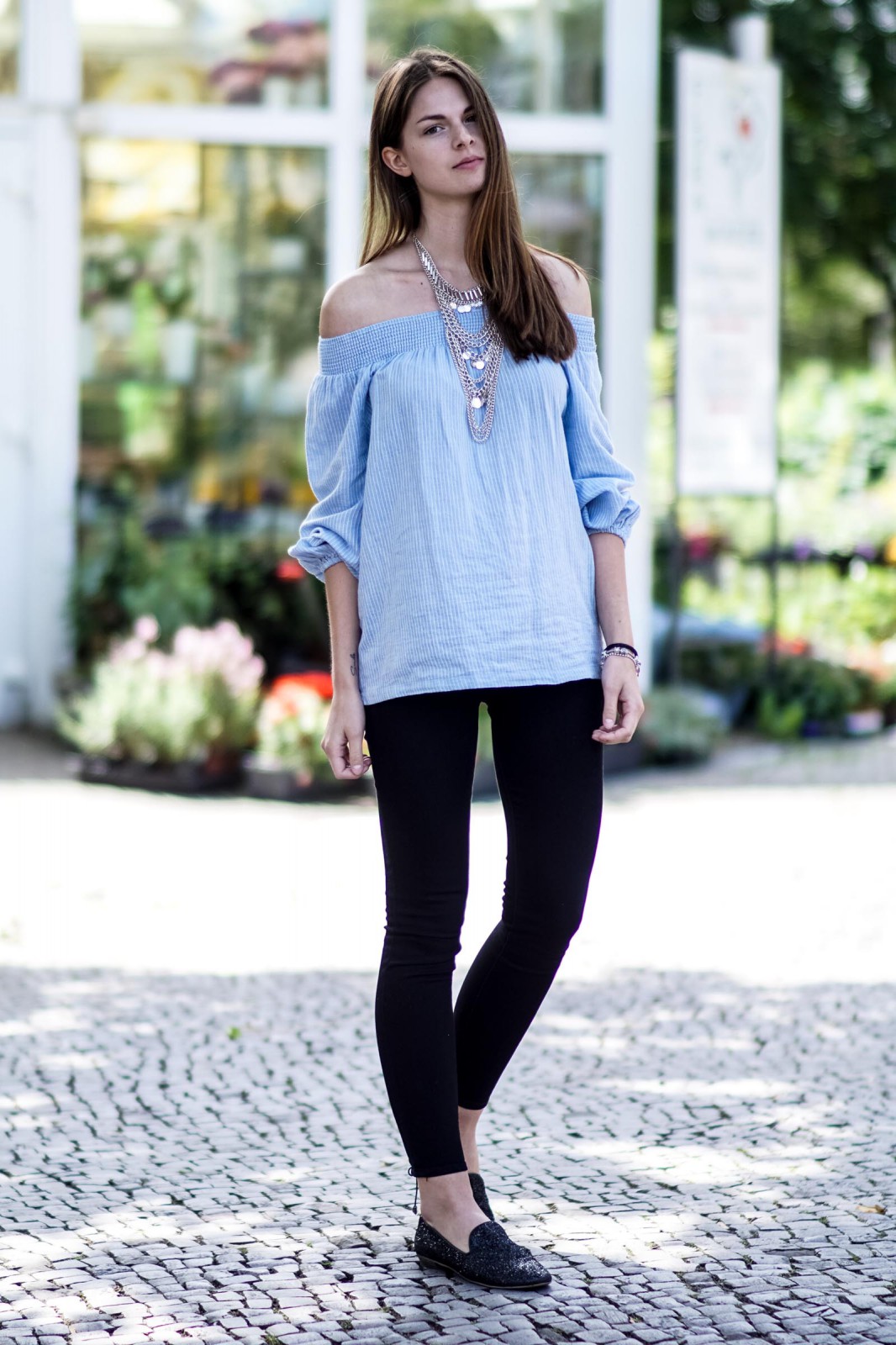 Baby Blue Off-The-Shoulder Shirt