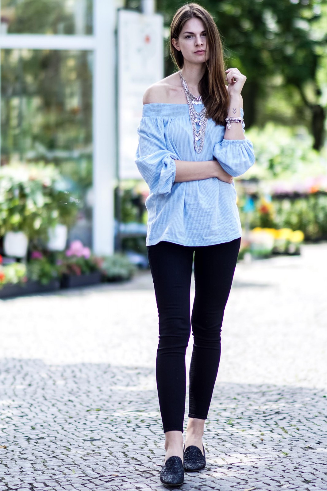 Baby Blue Off-The-Shoulder Shirt