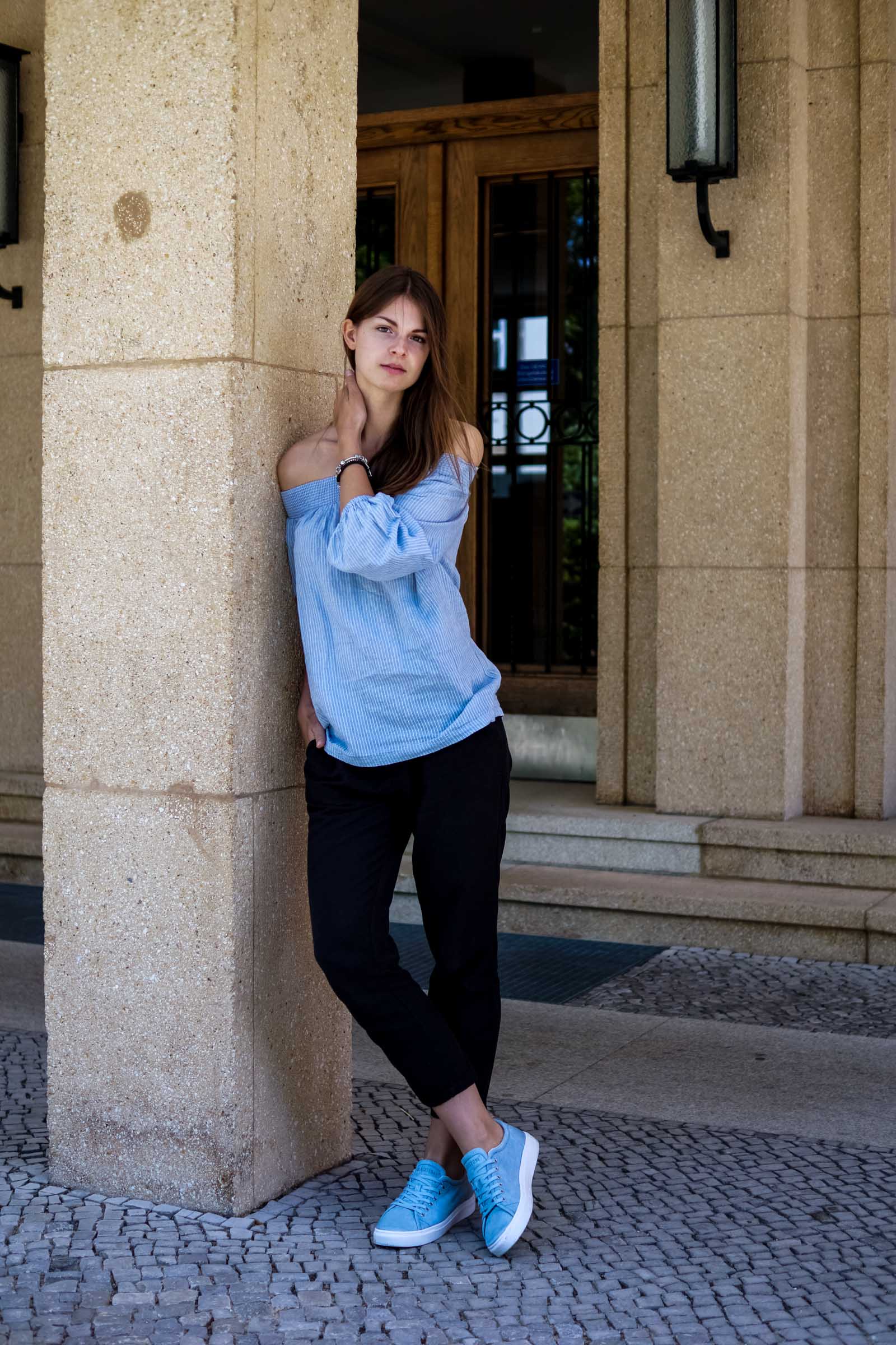light blue sneaker outfit