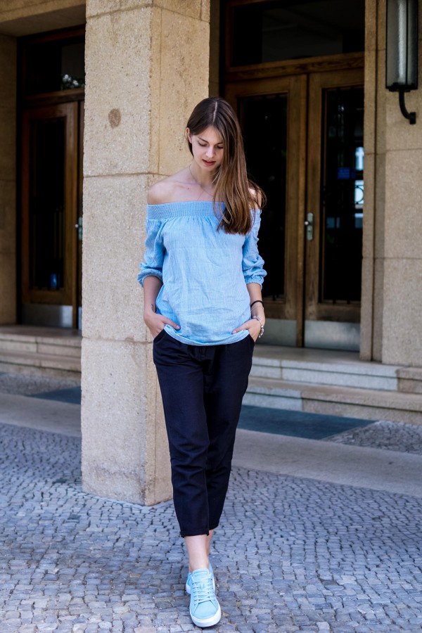light blue sneaker outfit