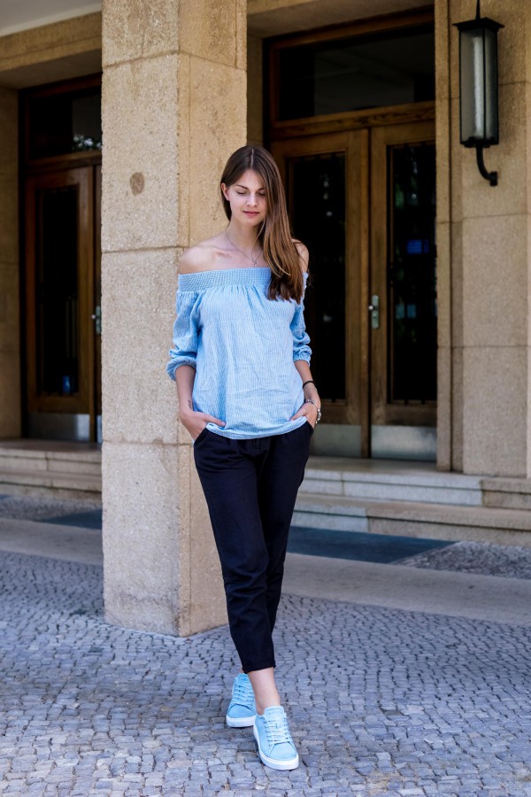 light blue sneaker outfit