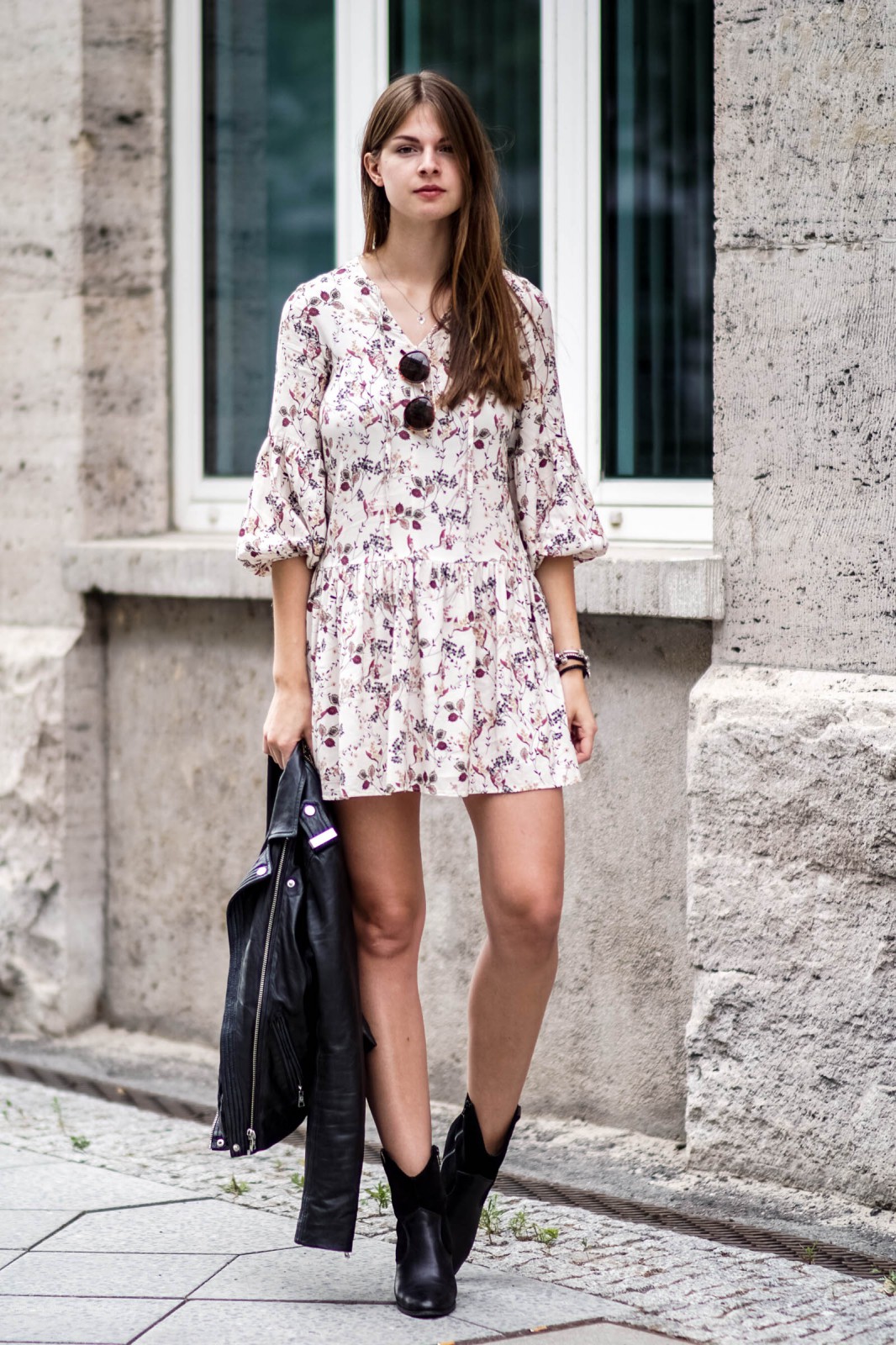 floral dress and boots