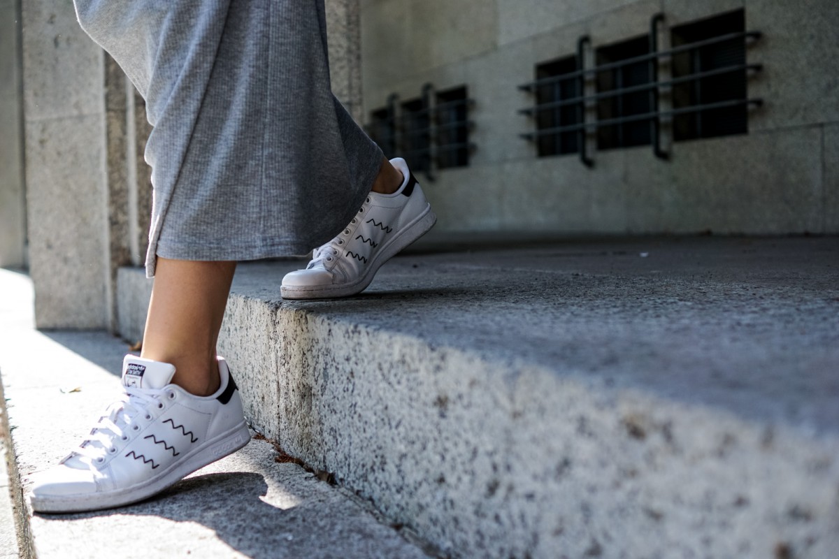 Grey Maxi Dress and White Sneakers