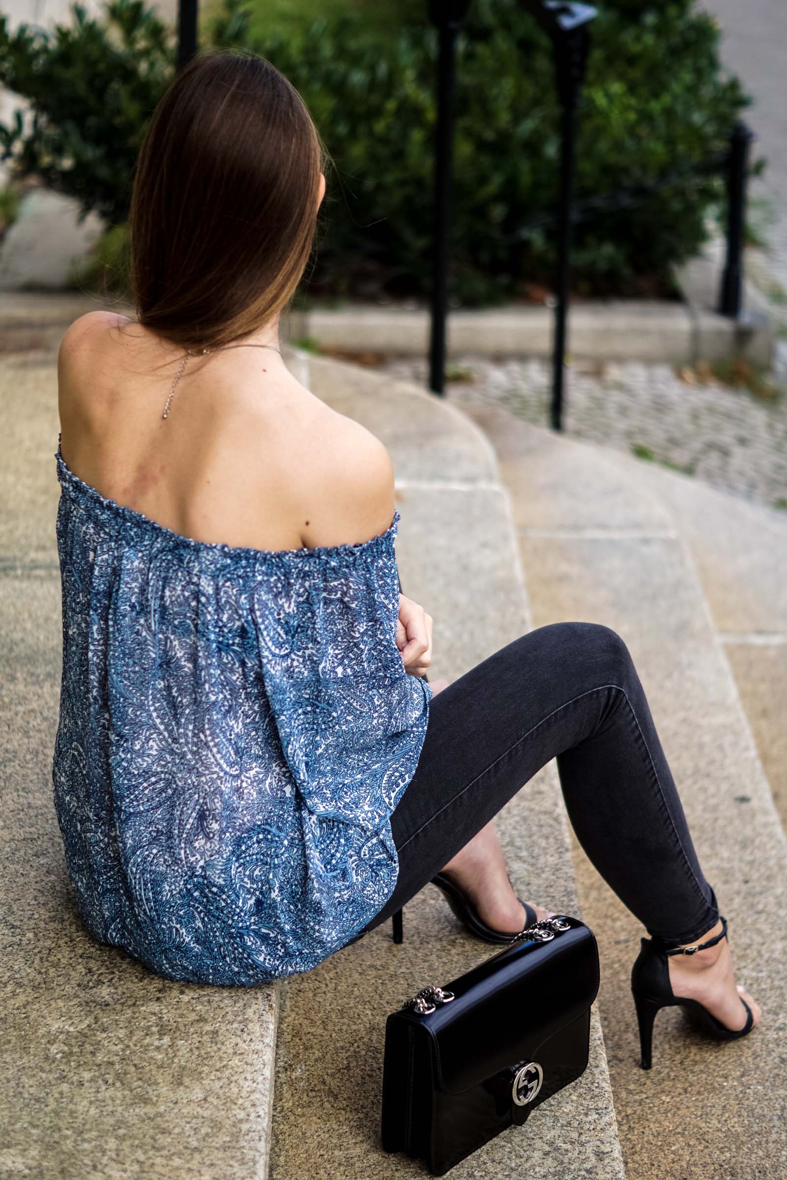 Patterned Off-Shoulder Shirt
