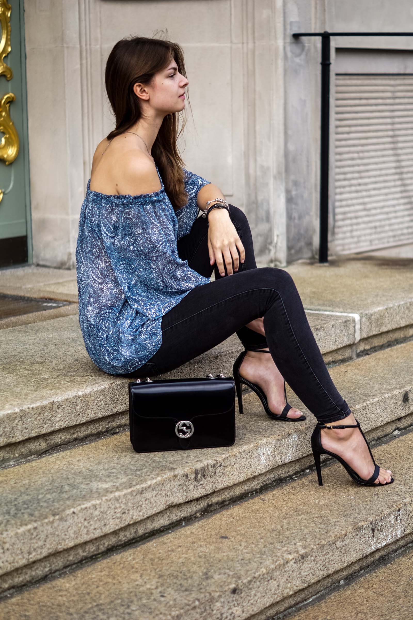 Patterned Off-Shoulder Shirt
