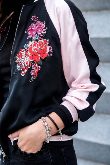 Satin Bomber Jacket with Print