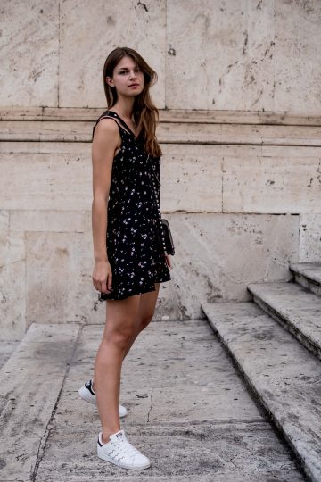 black dress white sneakers outfit