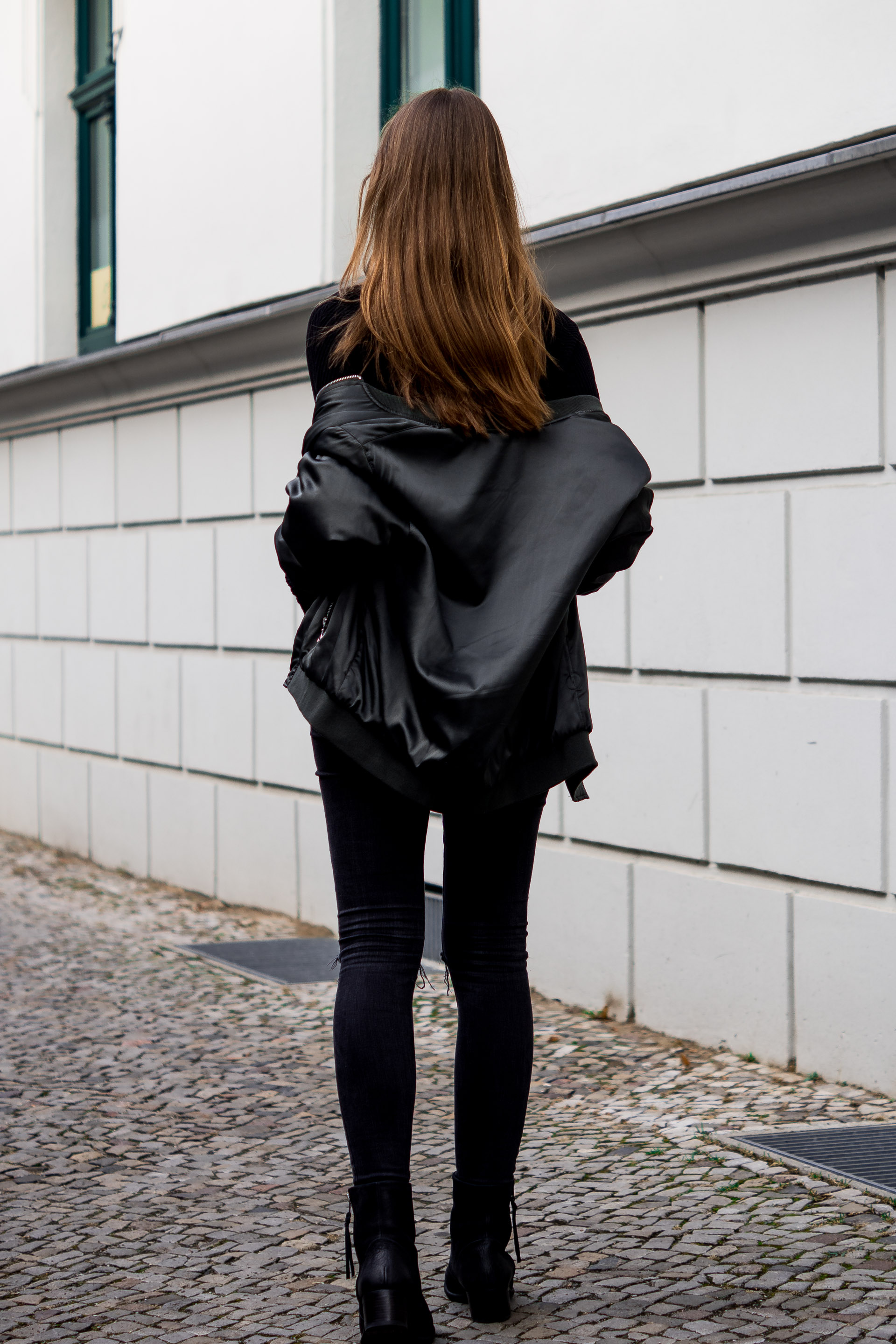 Green Bomber Jacket and black Boots Autumn Uniform