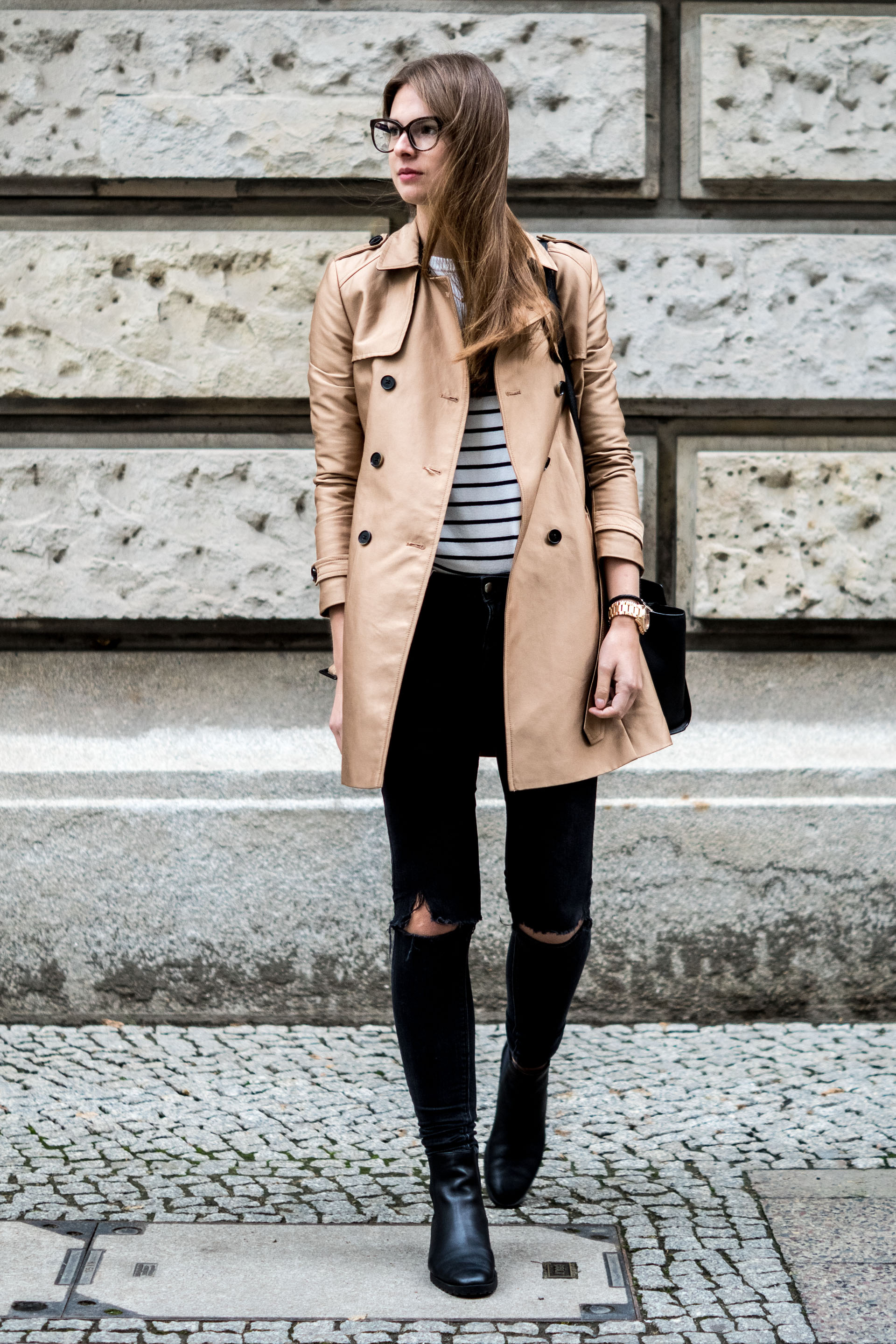 Trenchcoat and striped sweater Autumn Outfit 2016