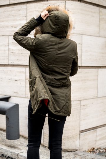 green autumn parka