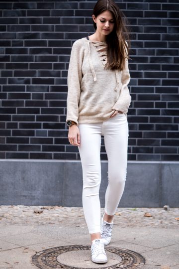 sweater with lace up detail