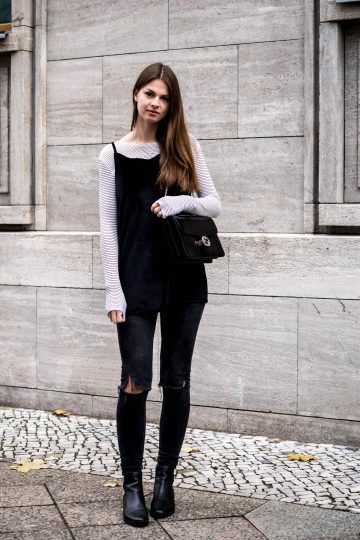 velvet dress over jeans