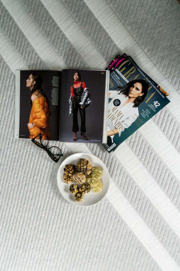 Magazines and cookies in bed