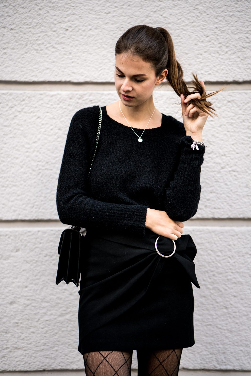 Black Skirt and Fishnet Tights || Casual Chic Outfit