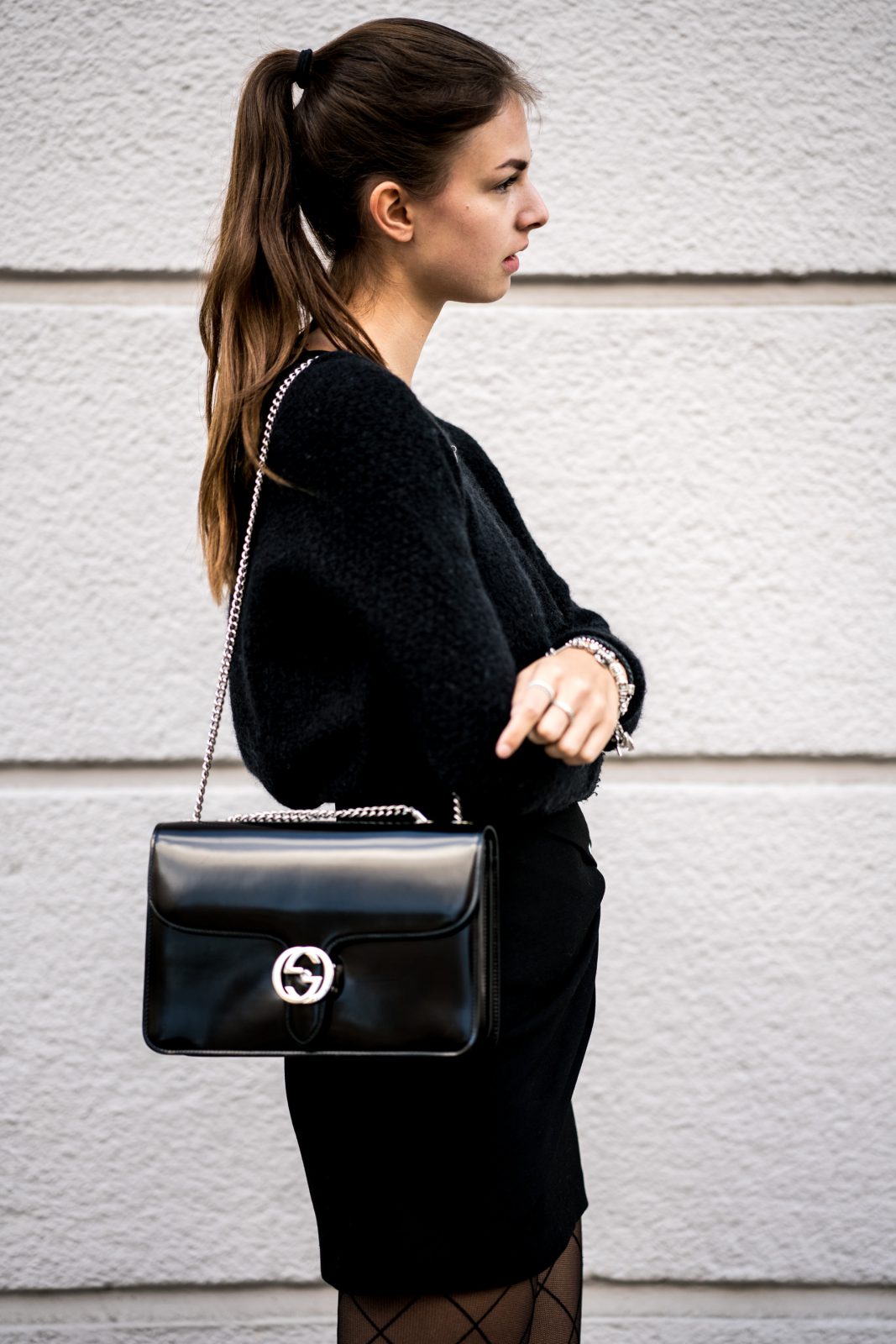 Black Skirt and Fishnet Tights || Casual Chic Outfit