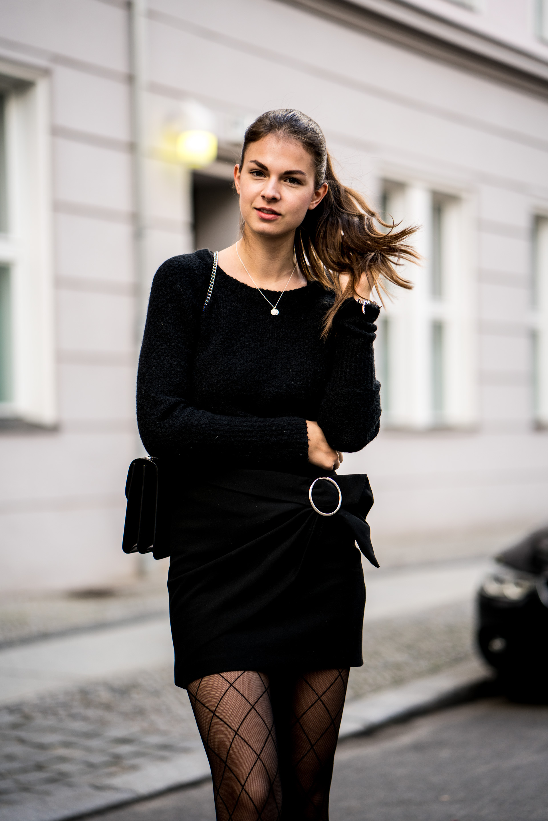 Black Skirt and Fishnet Tights || Casual Chic Outfit