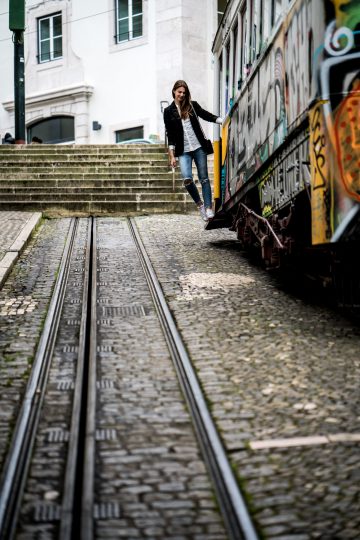 Taking the tram in Lisbon