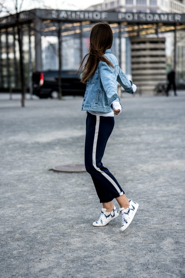 blue and white pants