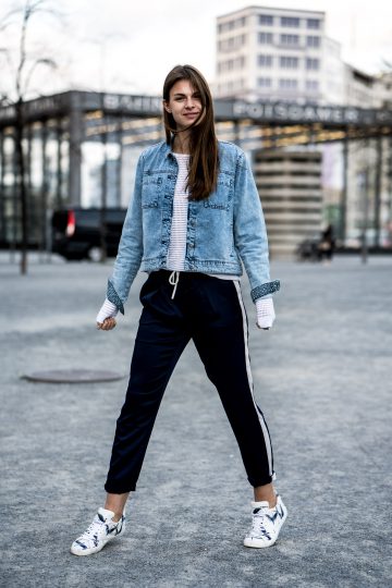 White Sweater, Blue and White Sneakers || White and Blue