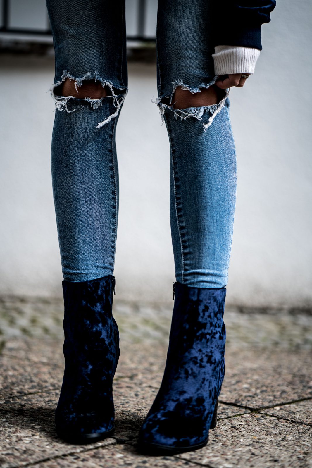 navy blue velvet boots