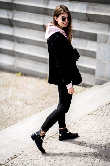 Pink Hoodie and Black Blazer || Casual Chic Spring Outfit