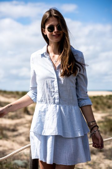 Shirt dress with fine stripes