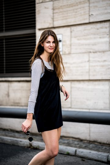 striped Shirt and black dress