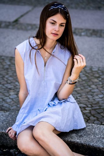 Shades of Blue - Blue dress, blue shoes and blue headscarf