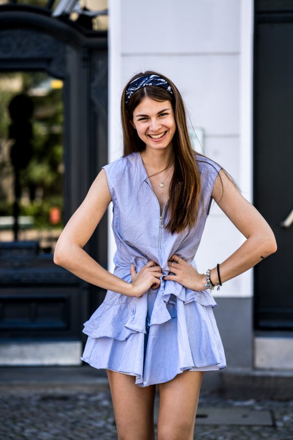 Shades of Blue - Blue dress, blue shoes and blue headscarf