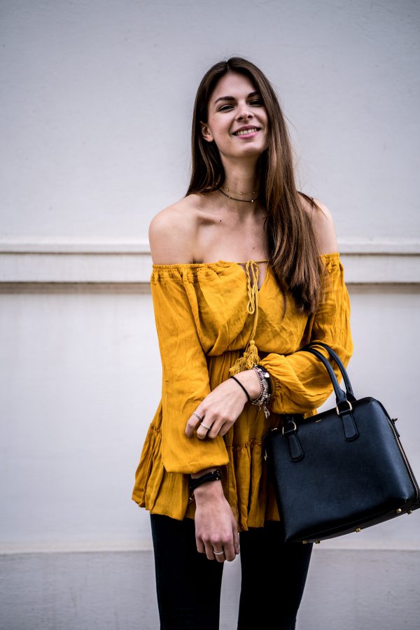 yellow Off Shoulder dress