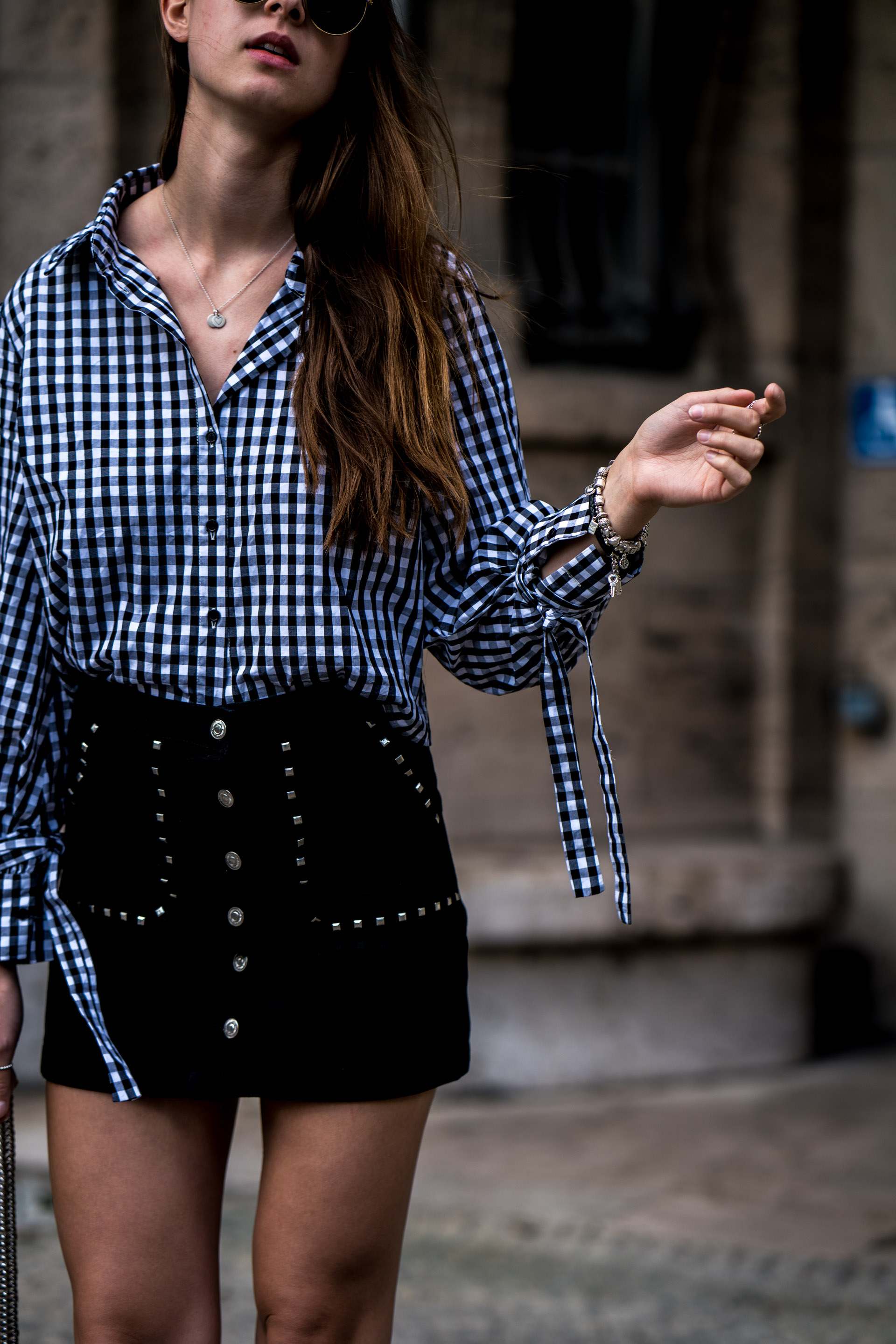 Gingham Shirt and Black Denim Skirt How to wear gingham
