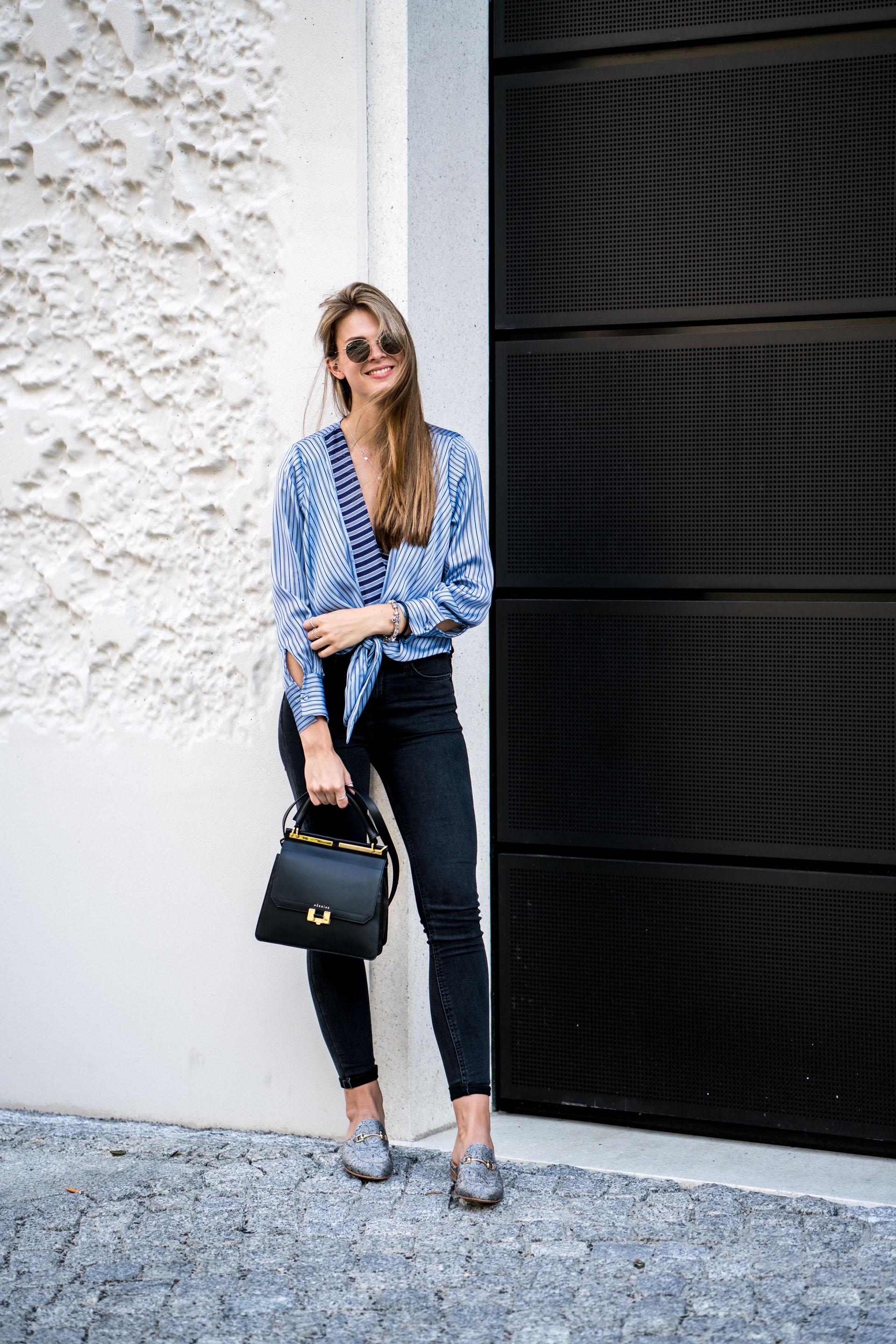 Striped Body with a low neckline Fashion Week Berlin Outfit