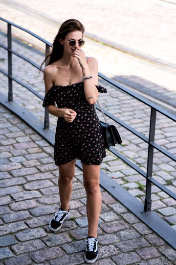 black sneakers in summer