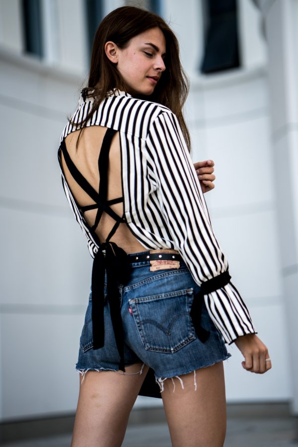 Shirt with open back detail