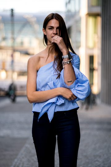 striped One-Shoulder Shirt