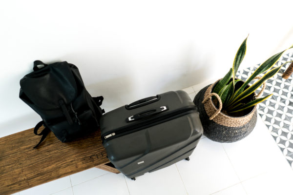 travelling with a suitcase and backpack