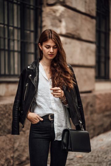 Woman's Outfit Idea: Leather Jacket and White Shirt || Casual Chic Outfit