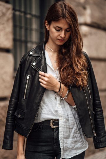 Woman's Outfit Idea: Leather Jacket and White Shirt || Casual Chic Outfit