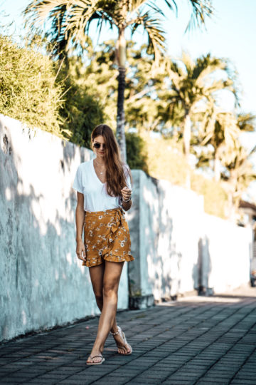 yellow skirt with floral print