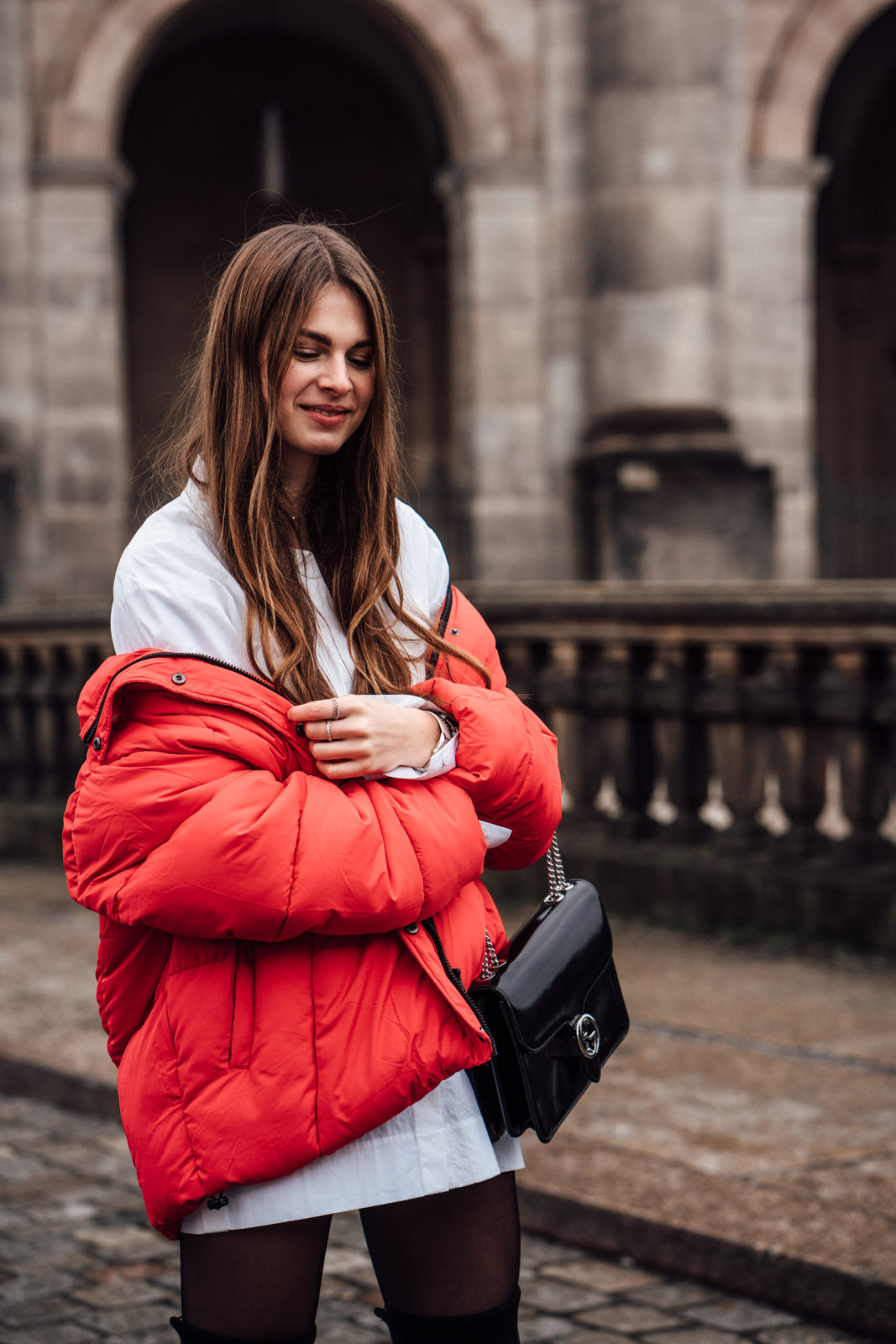 How to style a red puffer jacket Berlin Fashion Week Streetstyle