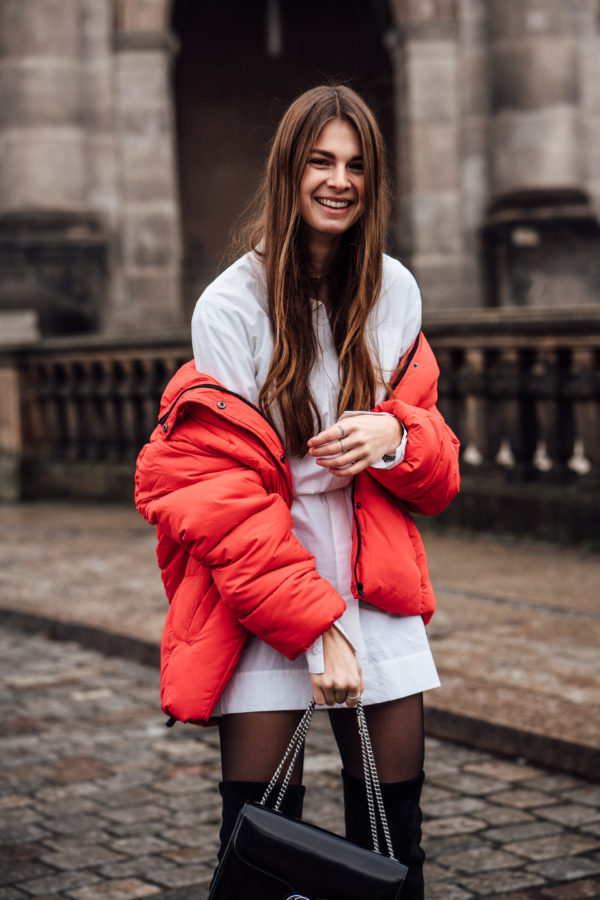 How to style a red puffer jacket Berlin Fashion Week Streetstyle