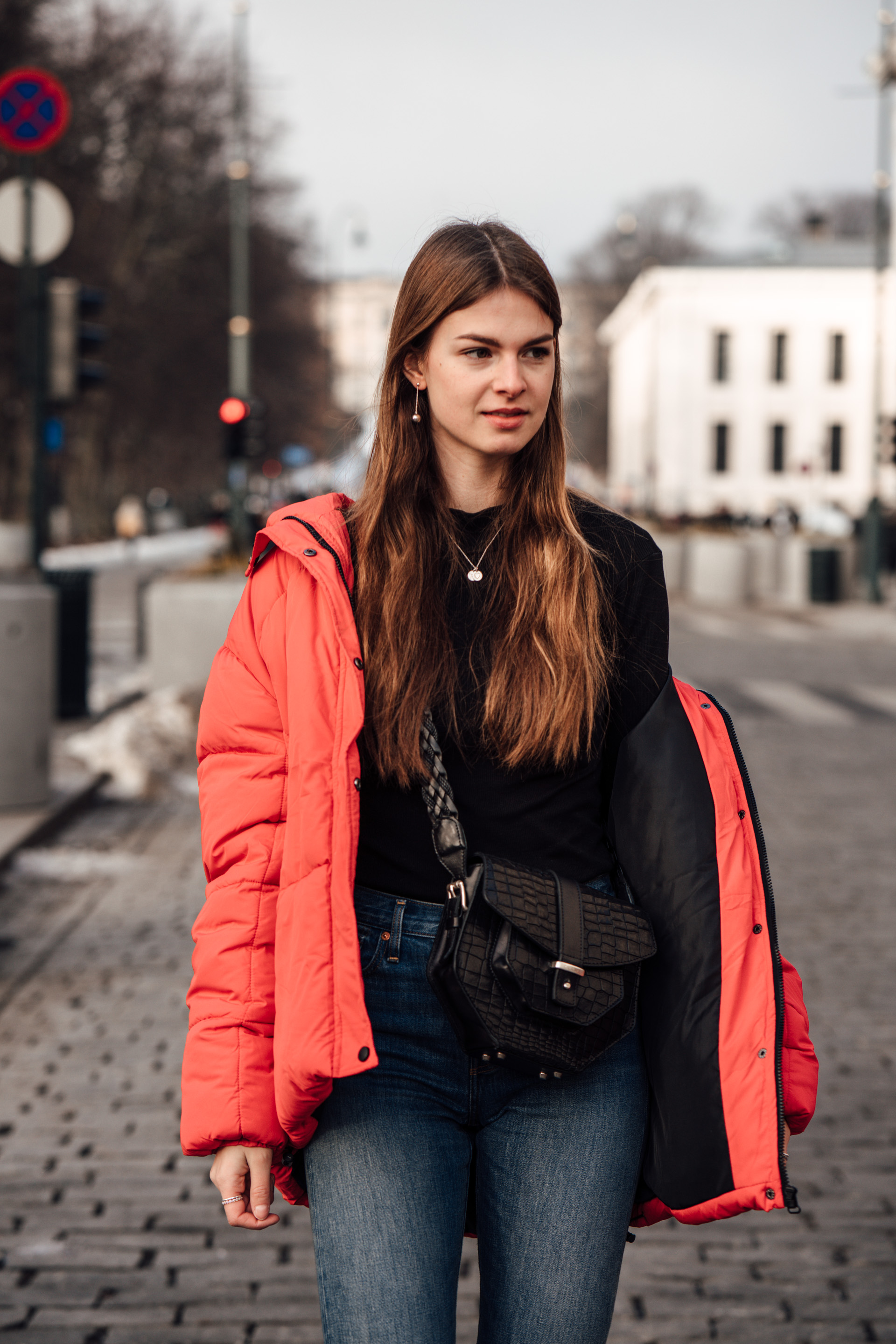 Oslo Runway Outfit A casual chic way to wear a red puffer jacket