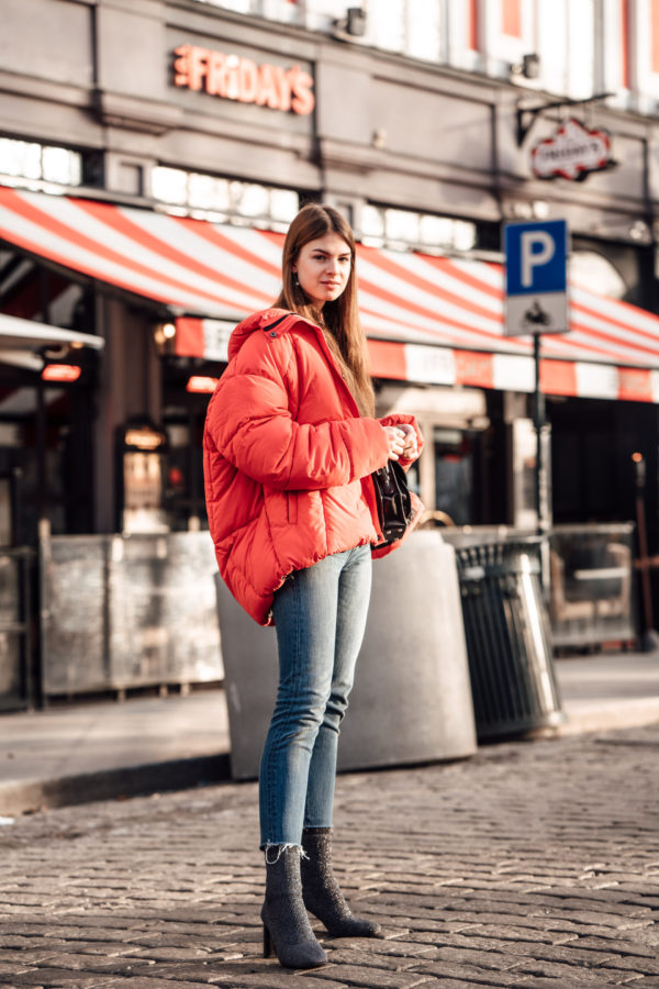 Oslo Runway Outfit A casual chic way to wear a red puffer jacket